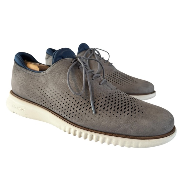 Cole Haan 2 Zerogrand Men’s Size 10.5 Laser Wingtip Oxfords Shoes Gray C36944 - Picture 1 of 12
